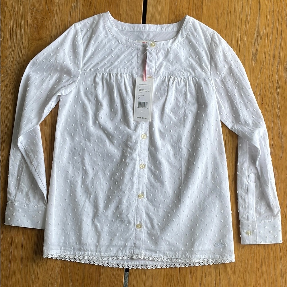 Vineyard Vines White Button Down Shirt with Textured Cotton